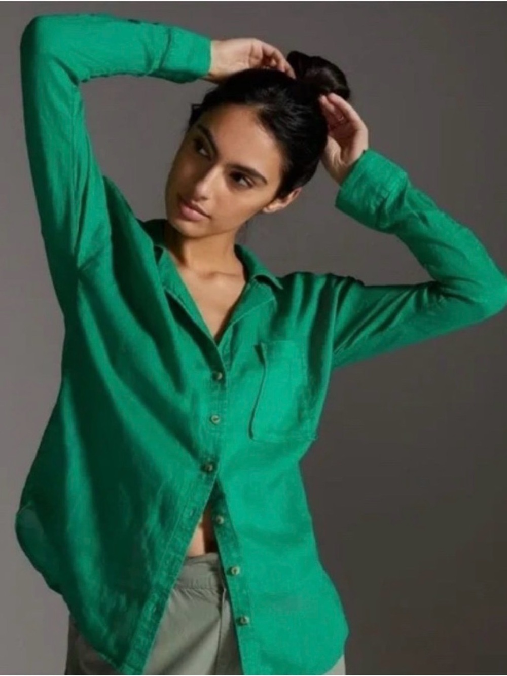 Anthropologie Maeve Green Button-Front Women’s Shirt